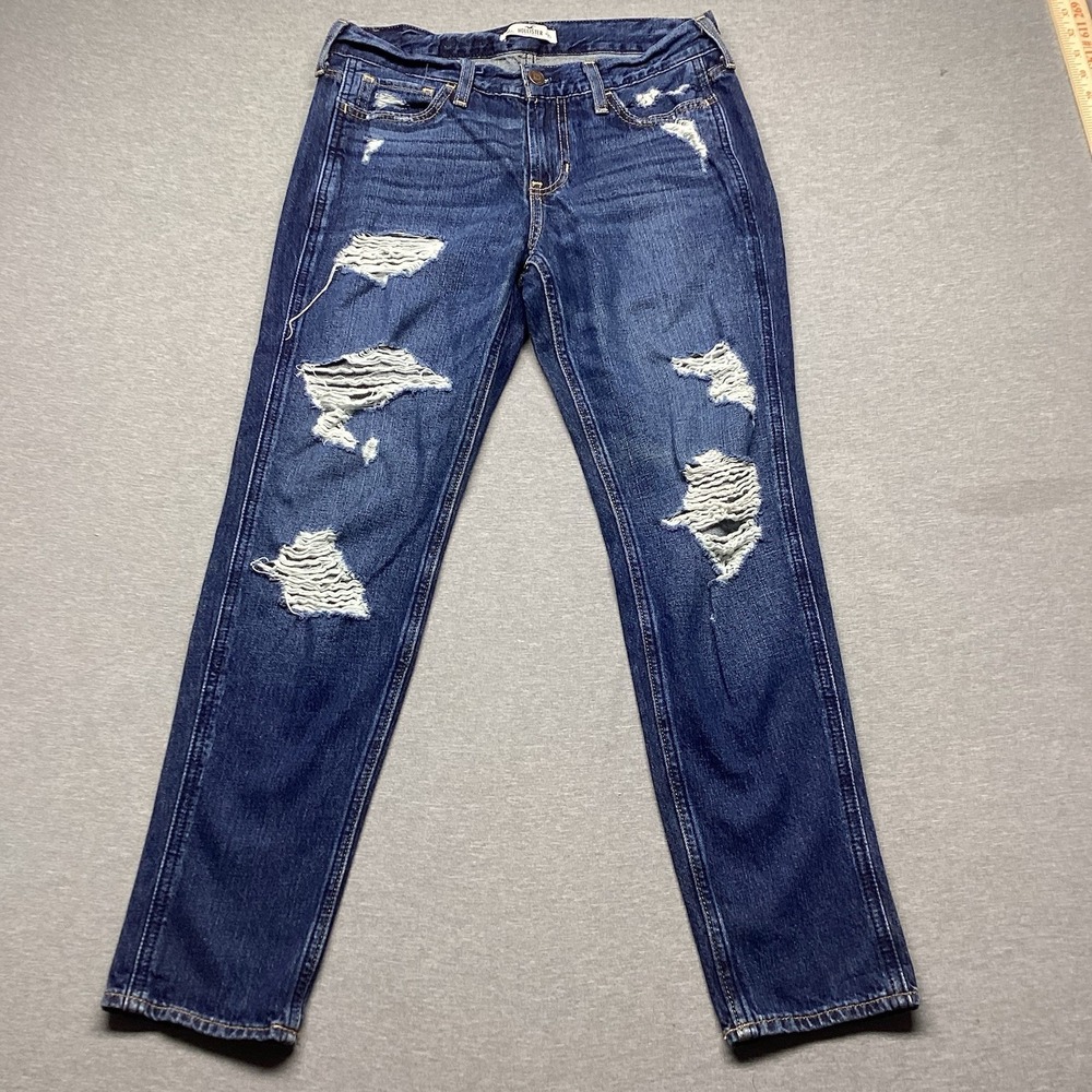 Hollister‎ Junior Straight Skinny Jeans Size 1 W25 Dark Wash Distressed